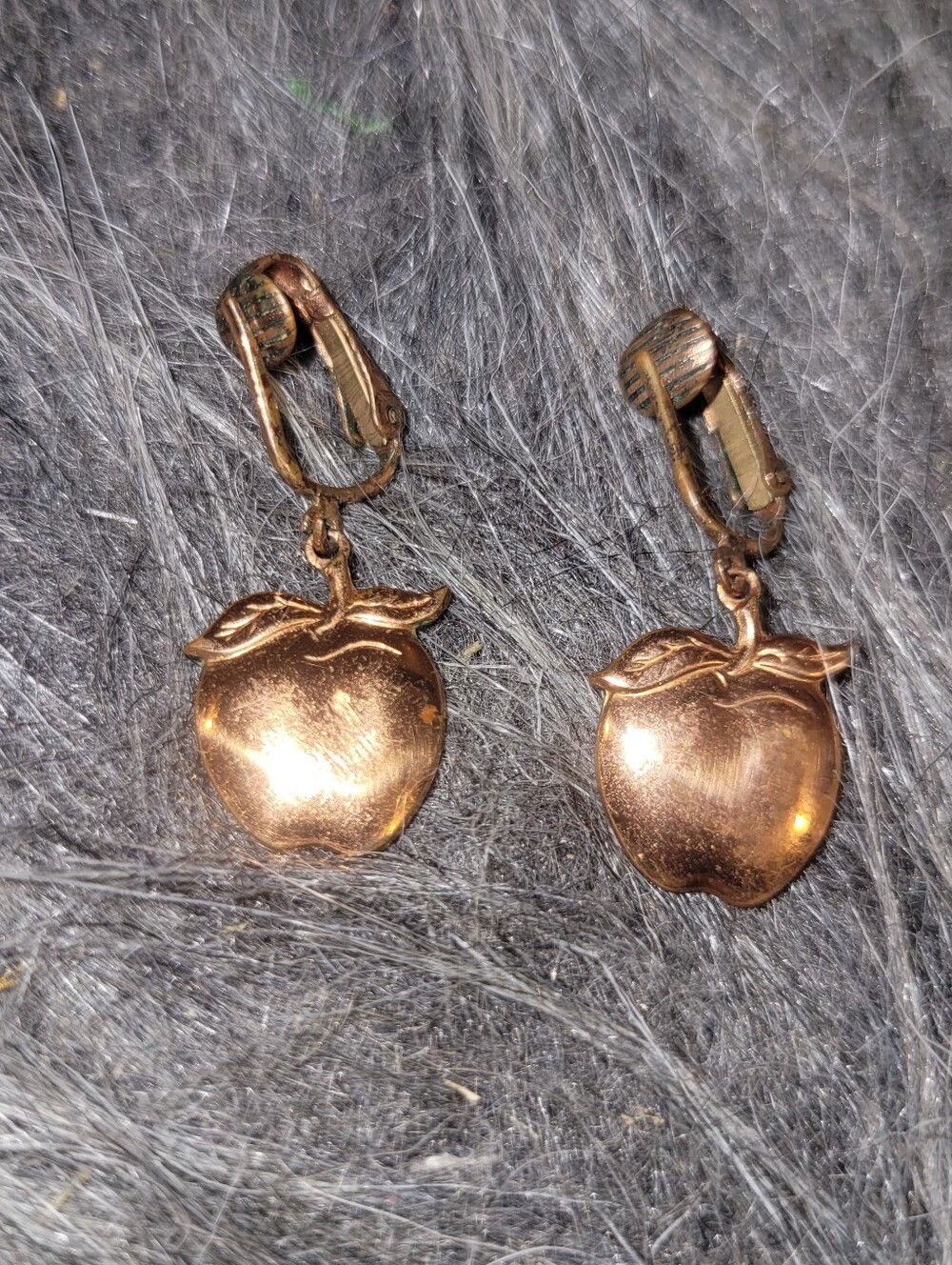 Solid Copper  Apple Dangle Clip-On Earrings